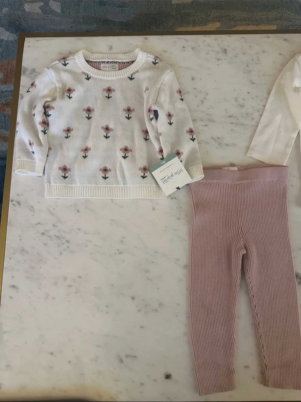 Carter's Cream Floral Sweater Set with Pink & Navy Pants